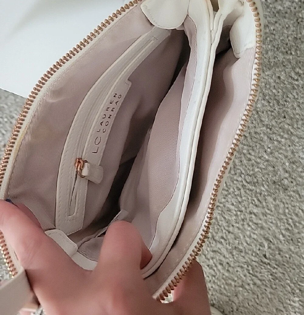 Women's Lauren Conrad, White Crossbody Bag with Woven Front Panel